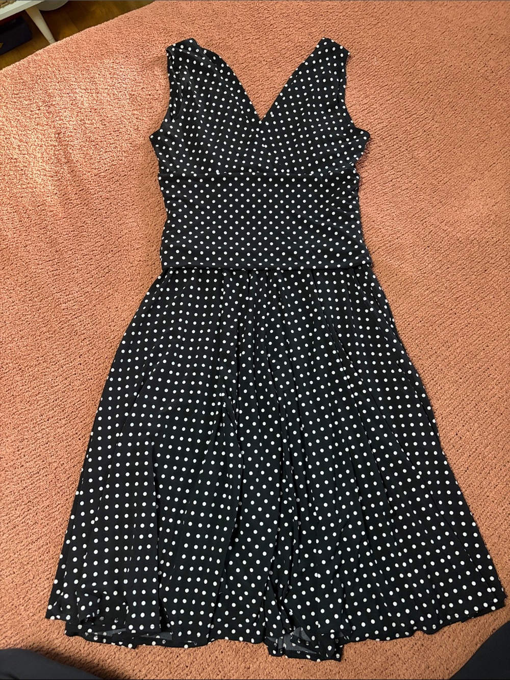 Ronni Nicole Black & White Polka Dot V-Neck Fit-and-Flare Dress